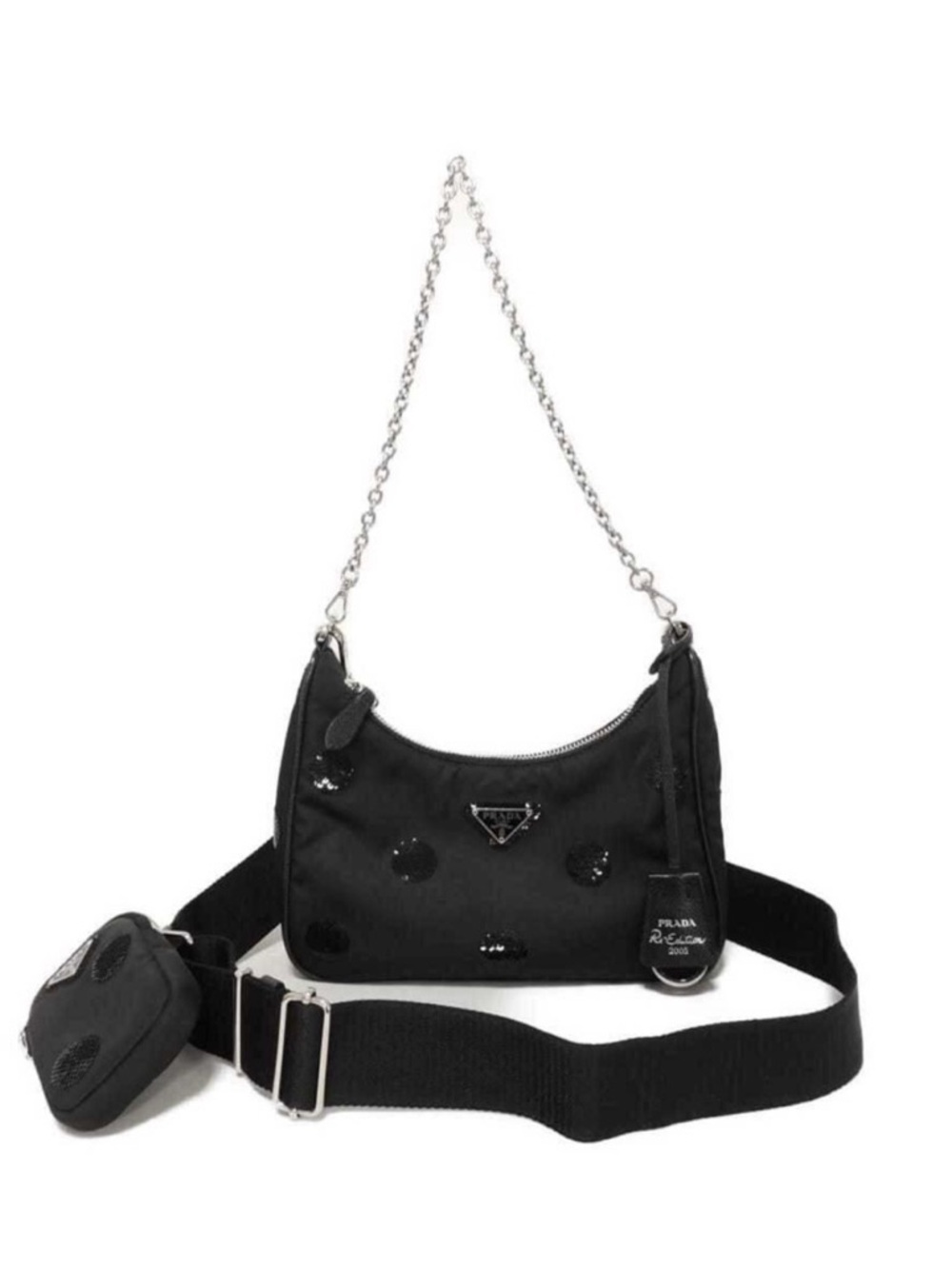 Prada Black Nylon Crossbody Bag with Silver Chain